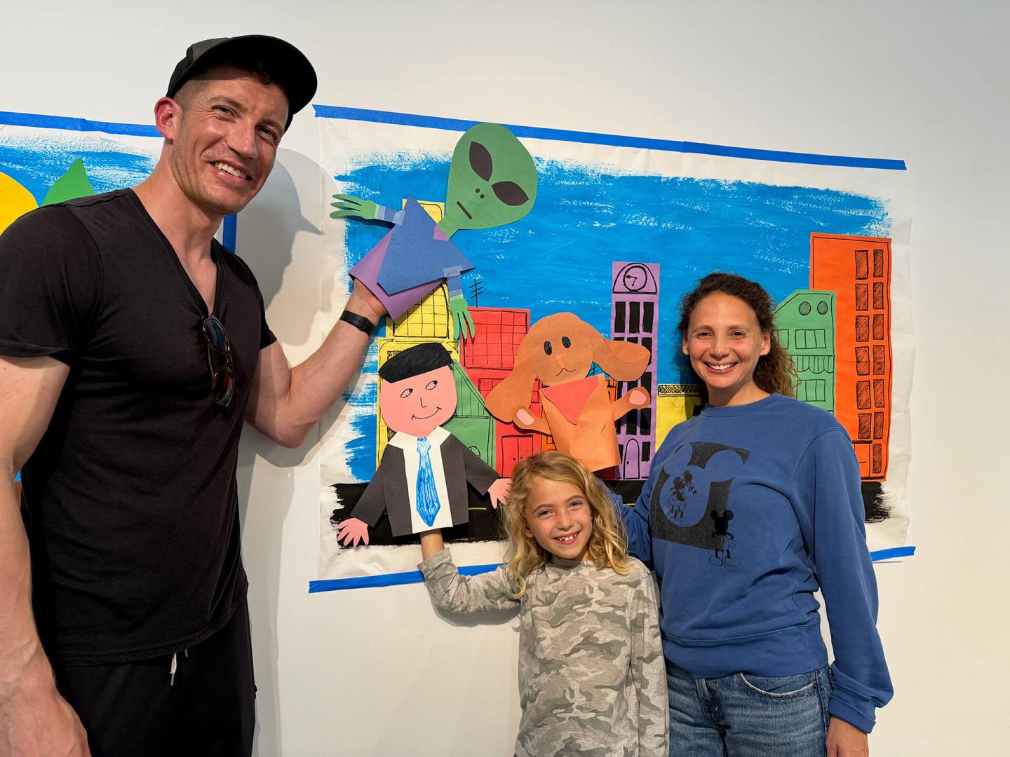 Family looking at art